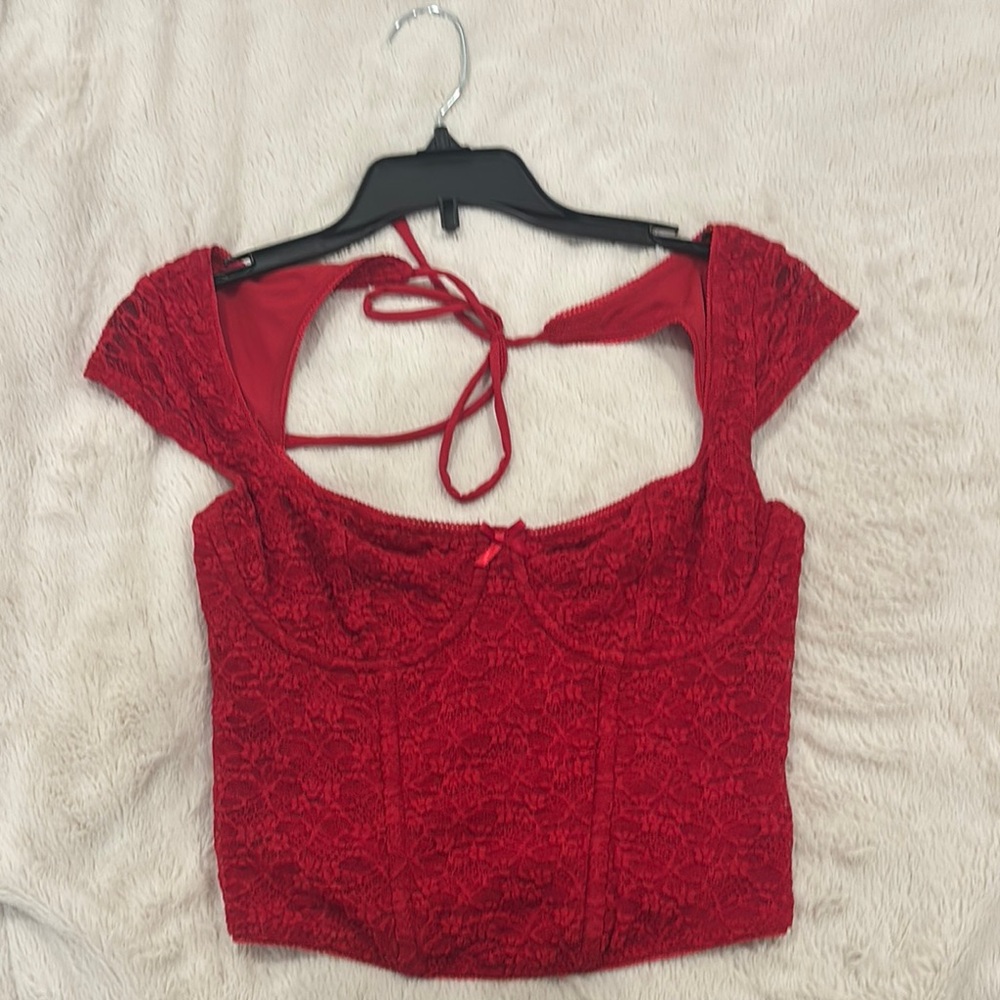 GARAGE red bustier top with open back and bow detail❤️